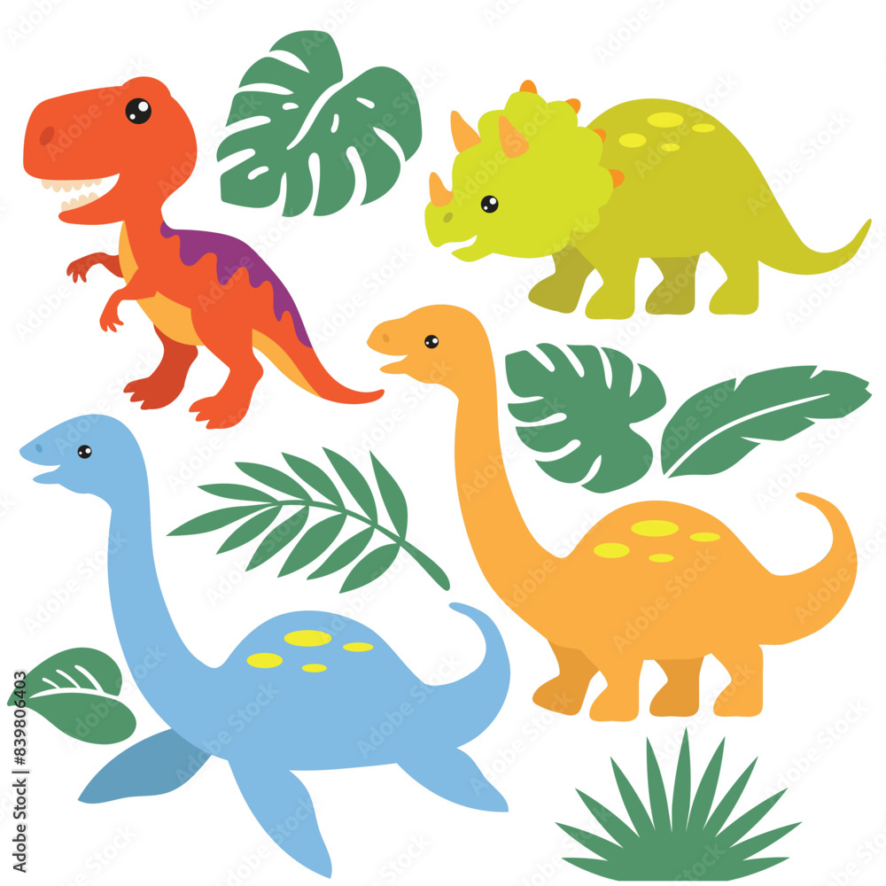 Cute dinosaurs set vector cartoon illustration Cute dinosaurs set vector cartoon illustration