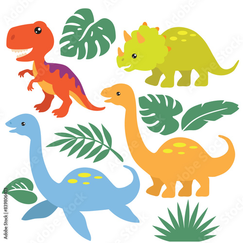 Cute dinosaurs set vector cartoon illustration