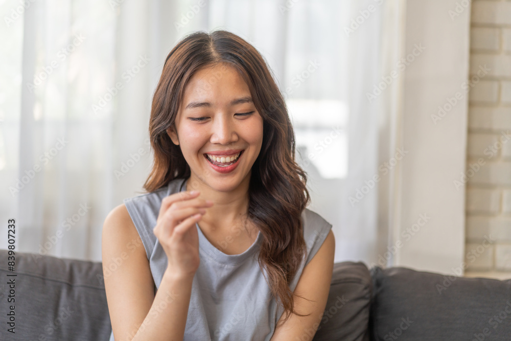 Portrait of smiling beautiful pretty asian woman clean fresh healthy white skin posing smile in pajamas white clothes, skincare, lady, model, cosmetic, fashion.Girl relax, enjoy at home.asia beauty Portrait of smiling beautiful pretty asian woman clean fresh healthy white skin posing smile in pajamas white clothes, skincare, lady, model, cosmetic, fashion.Girl relax, enjoy at home.asia beauty