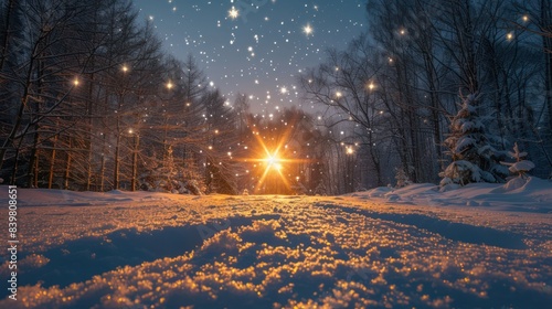 Silent Night: Christmas Star Shines Bright in Snowy Forest © hisilly