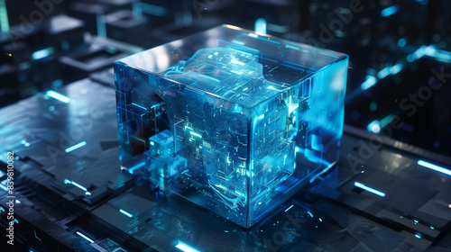 futuristic technology cube hologram digital data internet connectivity, cyber tech background wallpaper  © Ali