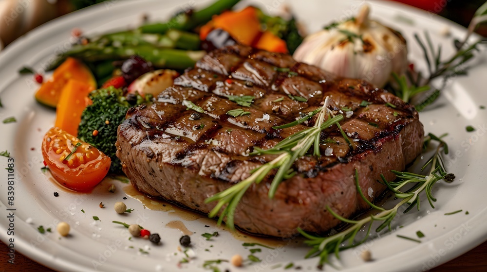 Witness the symphony of flavors as a succulent, perfectly grilled steak rests atop a bed of gently steamed vegetables, inviting you to savor every bite