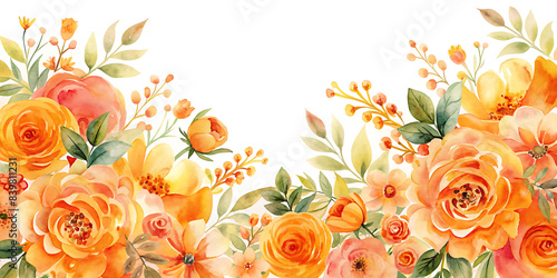 watercolor orange floral background, wedding card  © miha