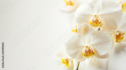 white orchid on white background  copy space 