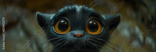 sad black kitten with very big eyes photo