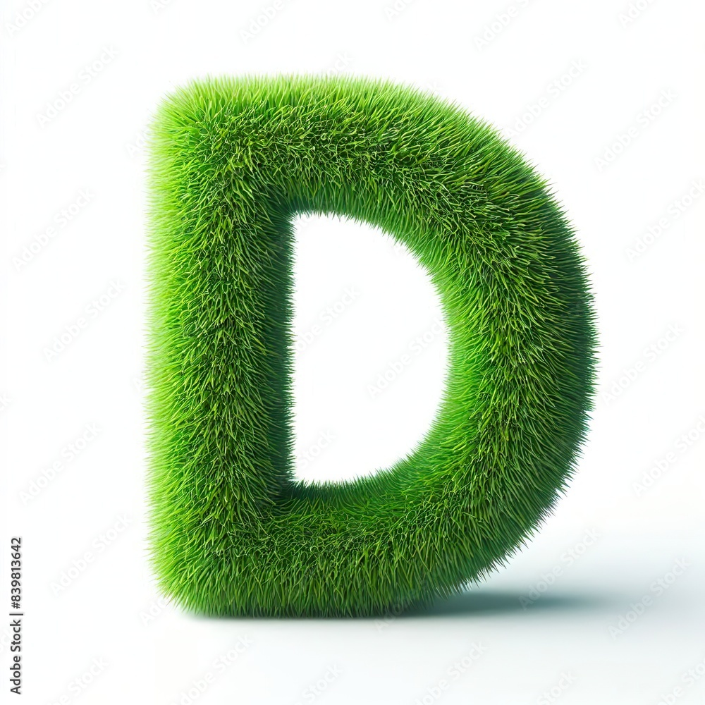 Letter D made out of green grass, white background Letter D made out of green grass, white background