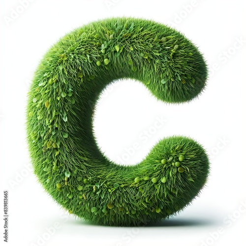 Letter C made out of green grass, white background