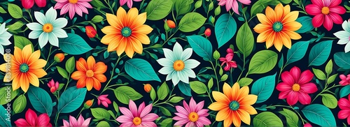 Lush Floral Pattern with Vivid Flowers and Leaves - Background for Invitation or Mother's Day Card

