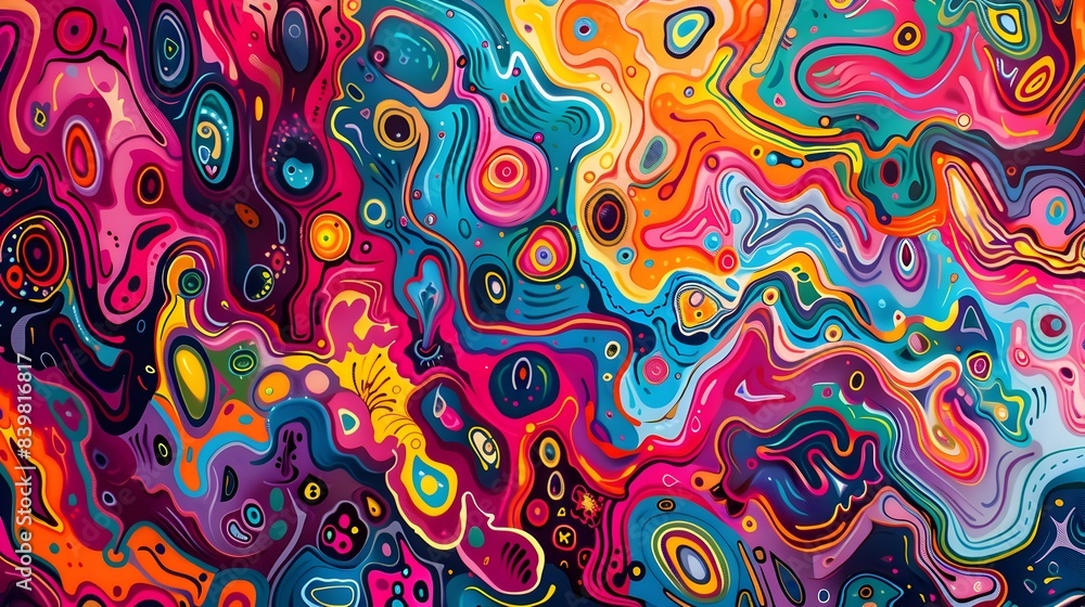 Vibrant Psychedelic Swirling Patterns in Digital Abstract Art Vibrant Psychedelic Swirling Patterns in Digital Abstract Art