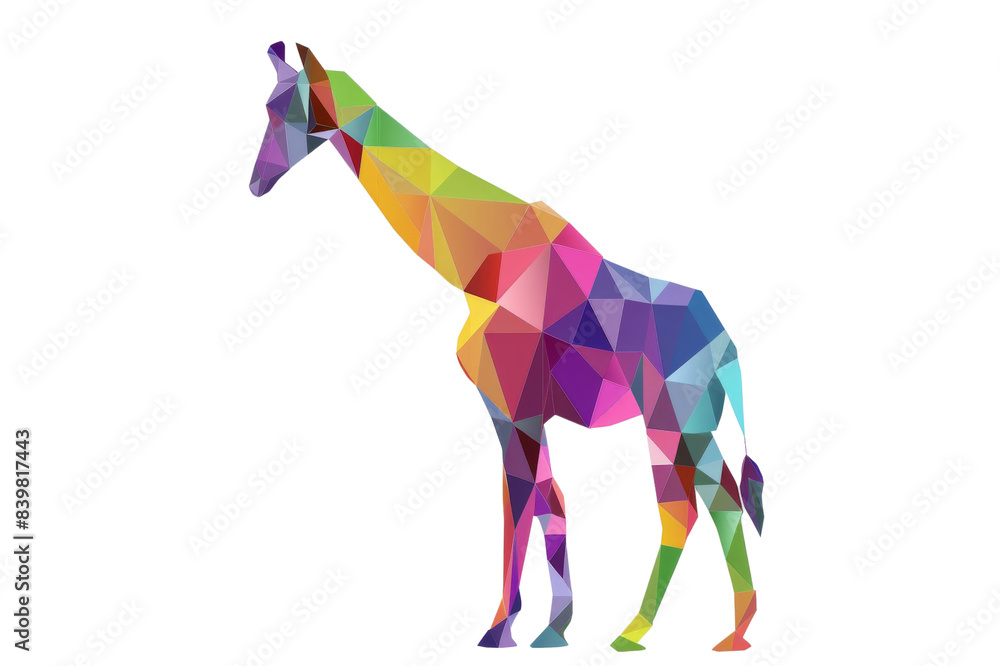 Obraz premium A colorful giraffe is shown in a mosaic style. Isolated on transparent background.