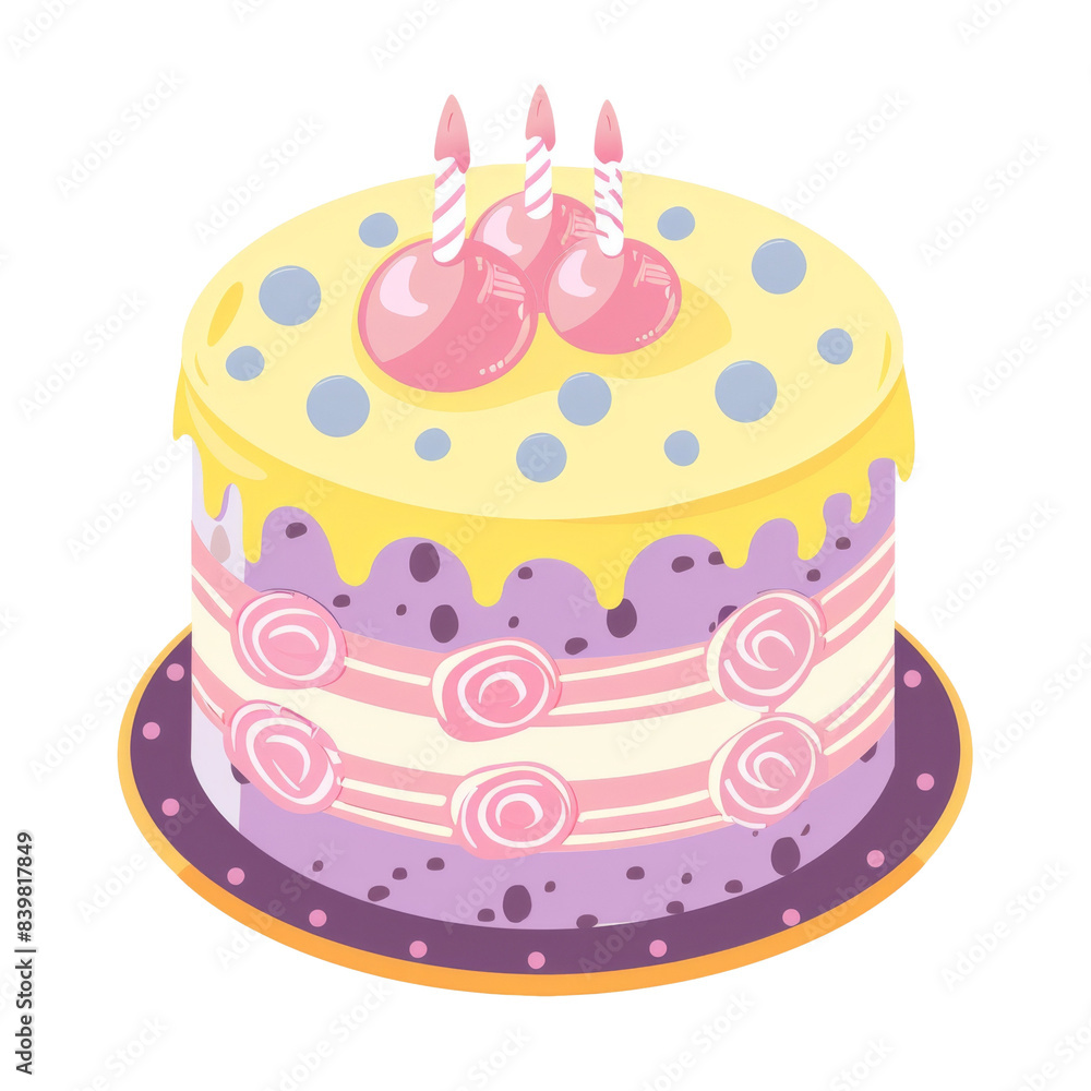 A cake with pink frosting and blueberries on top. Isolated on transparent background. A cake with pink frosting and blueberries on top. Isolated on transparent background.