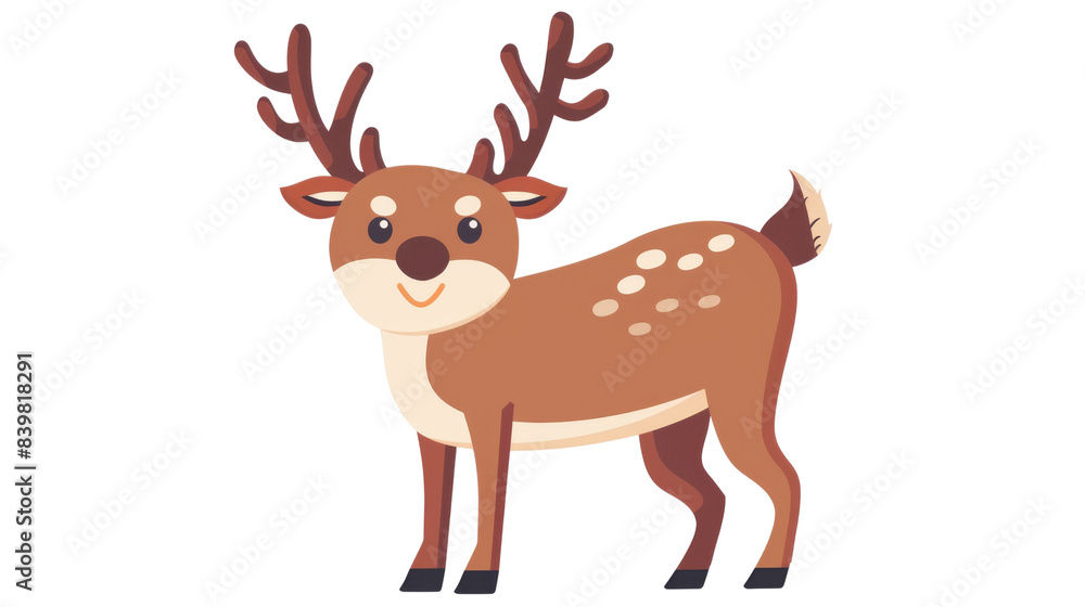 Fototapeta premium A cartoon deer with antlers stands. Isolated on transparent background.
