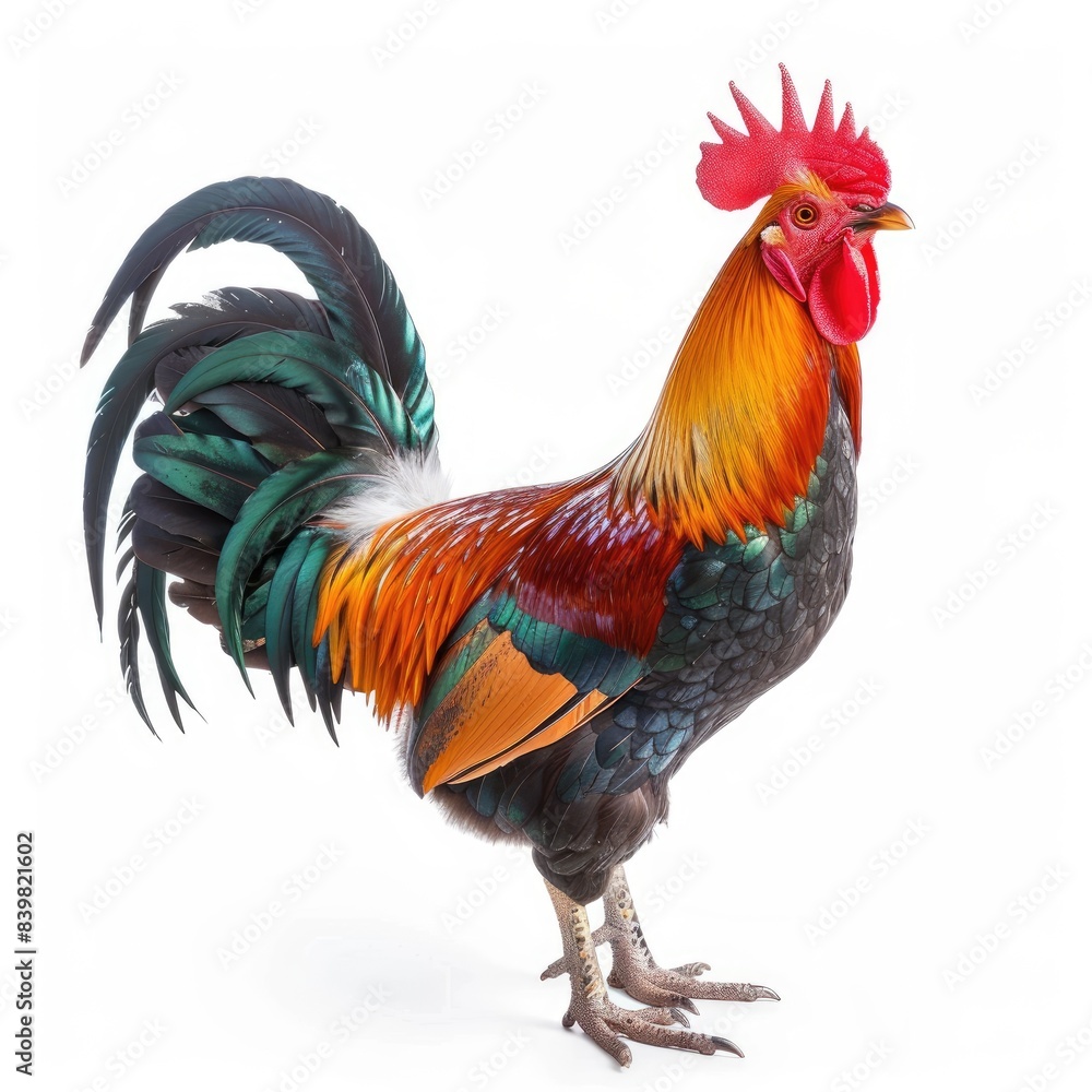 portrait of a chicken rooster isolated on white background  