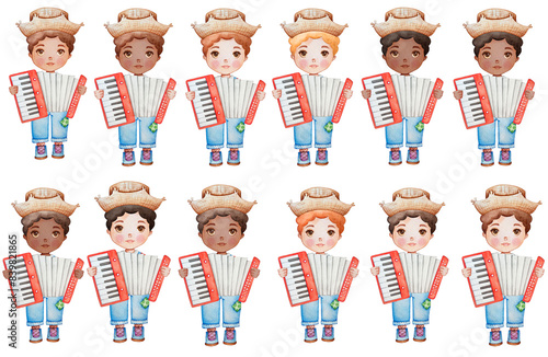 children watercolor girl and boy clipart june party brazilian celebration festa junina são joão arraiá
