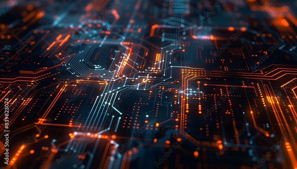 Dynamic glowing lines on digital circuit board. Modern technology innovation. Dynamic glowing lines on digital circuit board. Modern technology innovation.