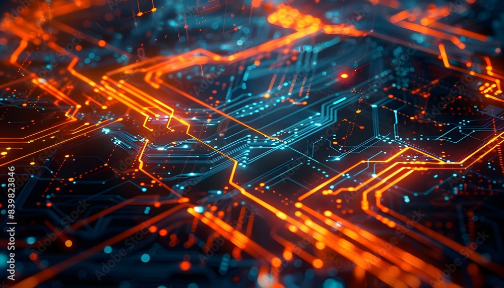 Dynamic digital circuit board with glowing lines. Futuristic technology backdrop. Dynamic digital circuit board with glowing lines. Futuristic technology backdrop.