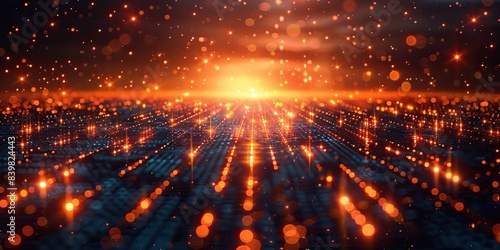 A dynamic digital grid with interconnected nodes and vibrant light effects. © Sang