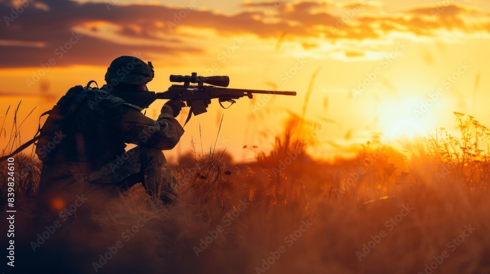 A man in camouflage is holding a rifle and looking at the camera A man in camouflage is holding a rifle and looking at the camera