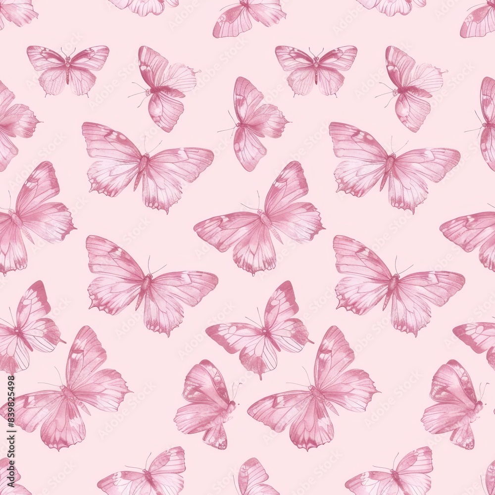 Fototapeta premium Seamless Pink Pastel Butterfly Pattern