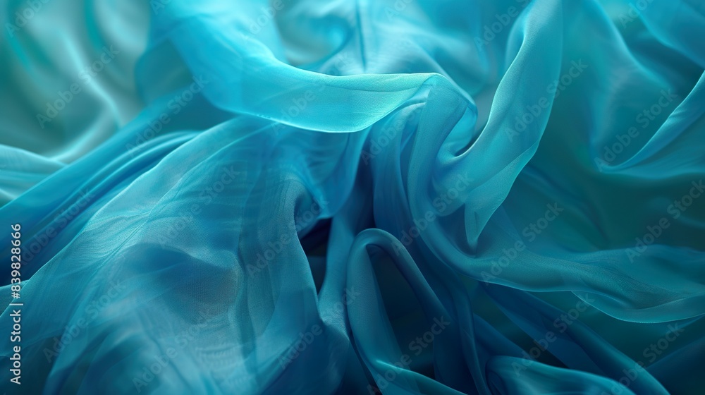 A close-up of cyan-colored fabric billowing in the wind, capturing its texture and movement. A close-up of cyan-colored fabric billowing in the wind, capturing its texture and movement.