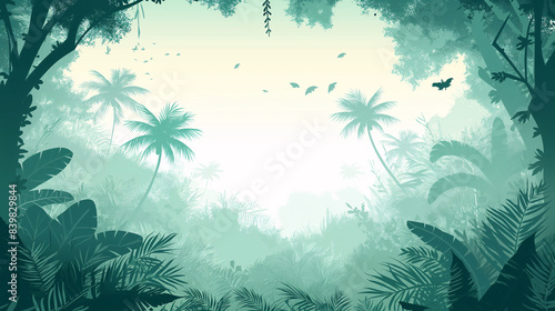 Tropical Jungle Frame with Clear Center, Ideal for Backgrounds and Text Overlays © SITI