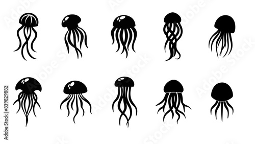set of jellyfish silhouette vector design