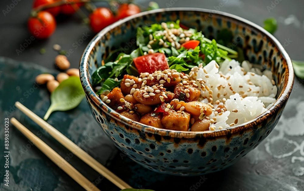 A bowl of rice and simmered soya beans A bowl of rice and simmered soya beans