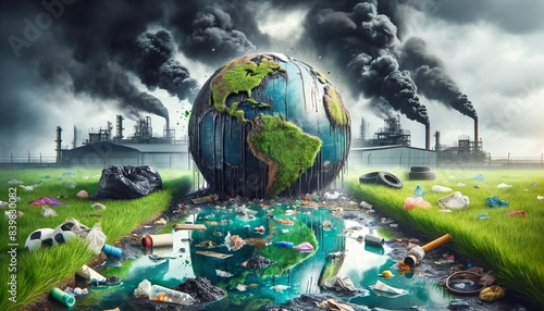 Environmental Crisis: Globe Amidst Pollution and Industry photo