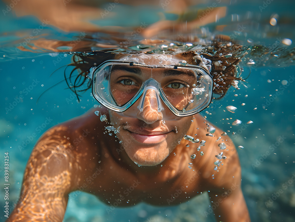 Fototapeta premium Young man looking at camera while snorkeling