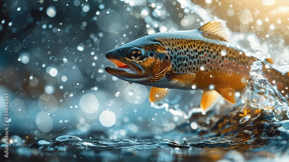 Jumping Rainbow Trout in Port Hope, Ontario, Canada: Copy Space Banner Jumping Rainbow Trout in Port Hope, Ontario, Canada: Copy Space Banner
