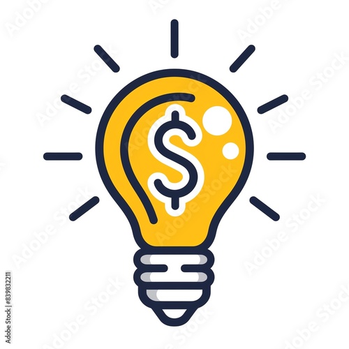 Icon of a light bulb with a dollar sign symbolizing financial innovation, clean and modern lines photo