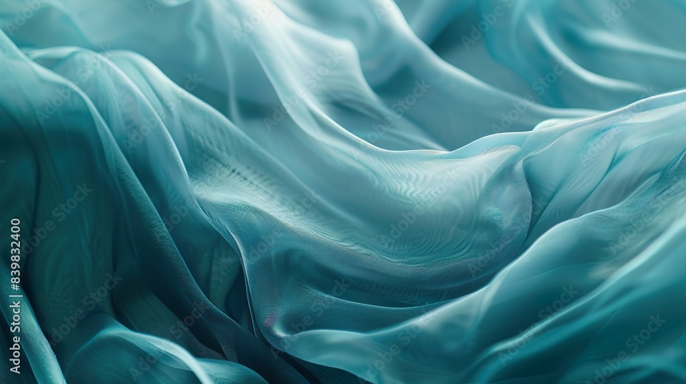 Fototapeta premium close-up of cyan-colored fabric billowing in the wind, capturing its texture and movement.