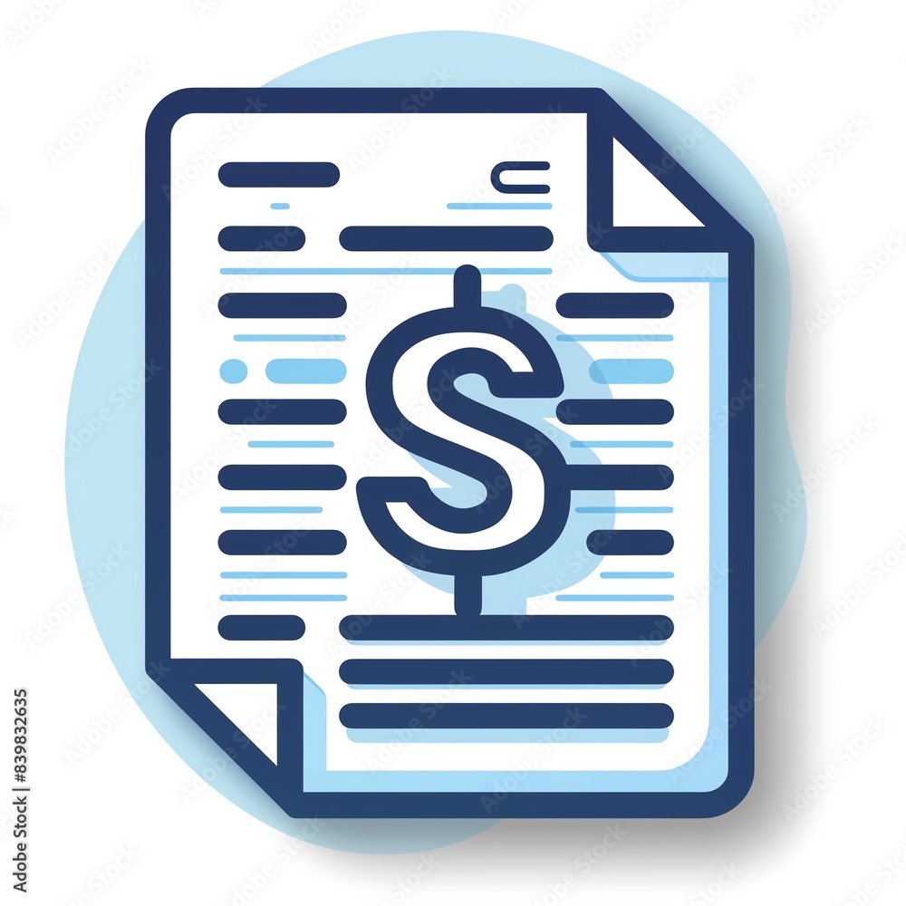 Icon of a document with a dollar sign representing financial reports and analysis, simple and sleek design Icon of a document with a dollar sign representing financial reports and analysis, simple and sleek design