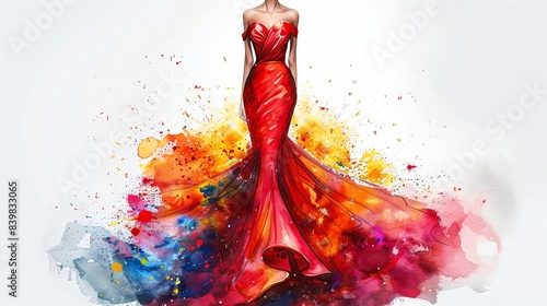 Fashion illustration of a cocktail dress, elegant and trendy design, vibrant colors and modern details photo