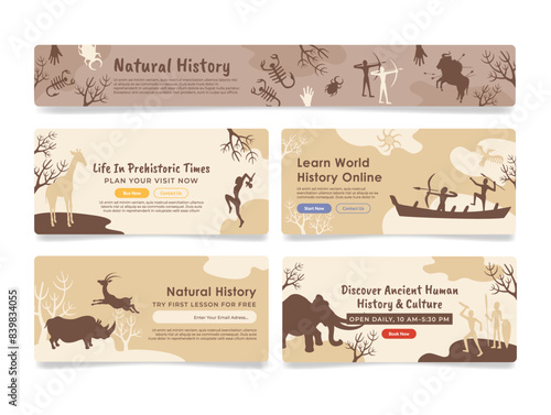 Culture and history discover online learning education landing page design template set vector flat