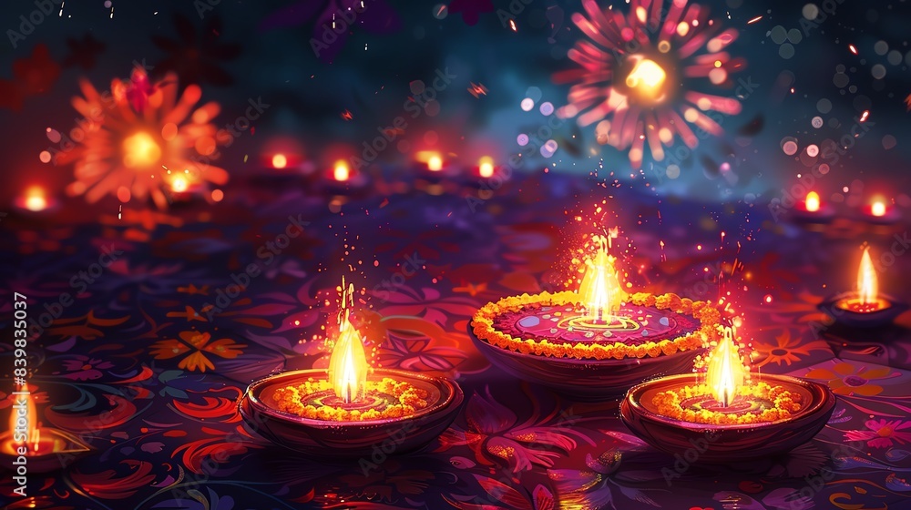 Detailed sketch of a Diwali night with rangoli and fireworks, colorful and festive Detailed sketch of a Diwali night with rangoli and fireworks, colorful and festive