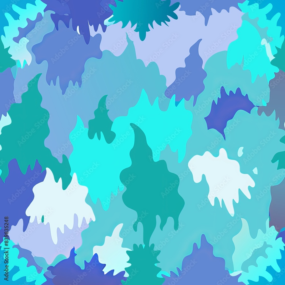 Fototapeta premium Seamless pattern of icy-colored blots in cool shades of frosty blue, mint green, and lavender for a refreshing feel, Generative AI