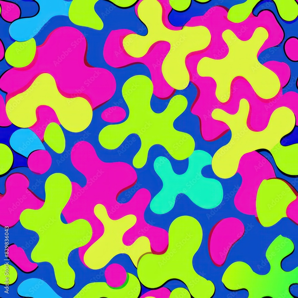 Seamless pattern of neon-colored blots overlapping each other to create a dynamic and energetic composition, Generative AI Seamless pattern of neon-colored blots overlapping each other to create a dynamic and energetic composition, Generative AI
