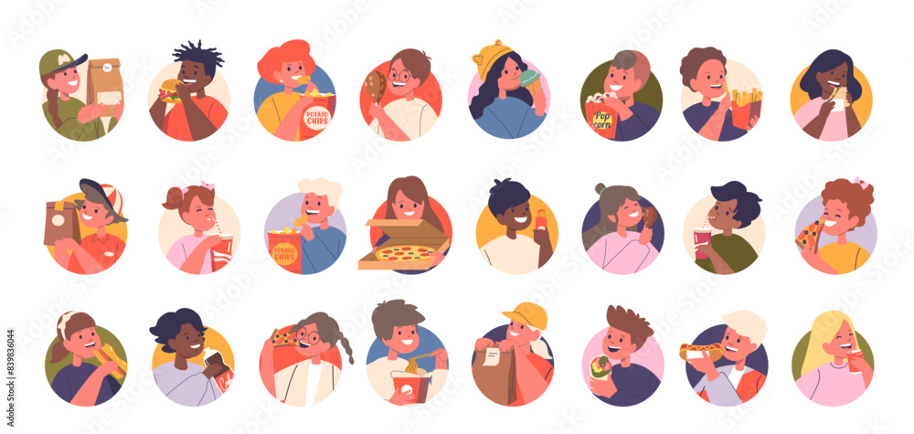 Isolated Vector Round Icons Or Avatars With Cartoon Kids Characters ...