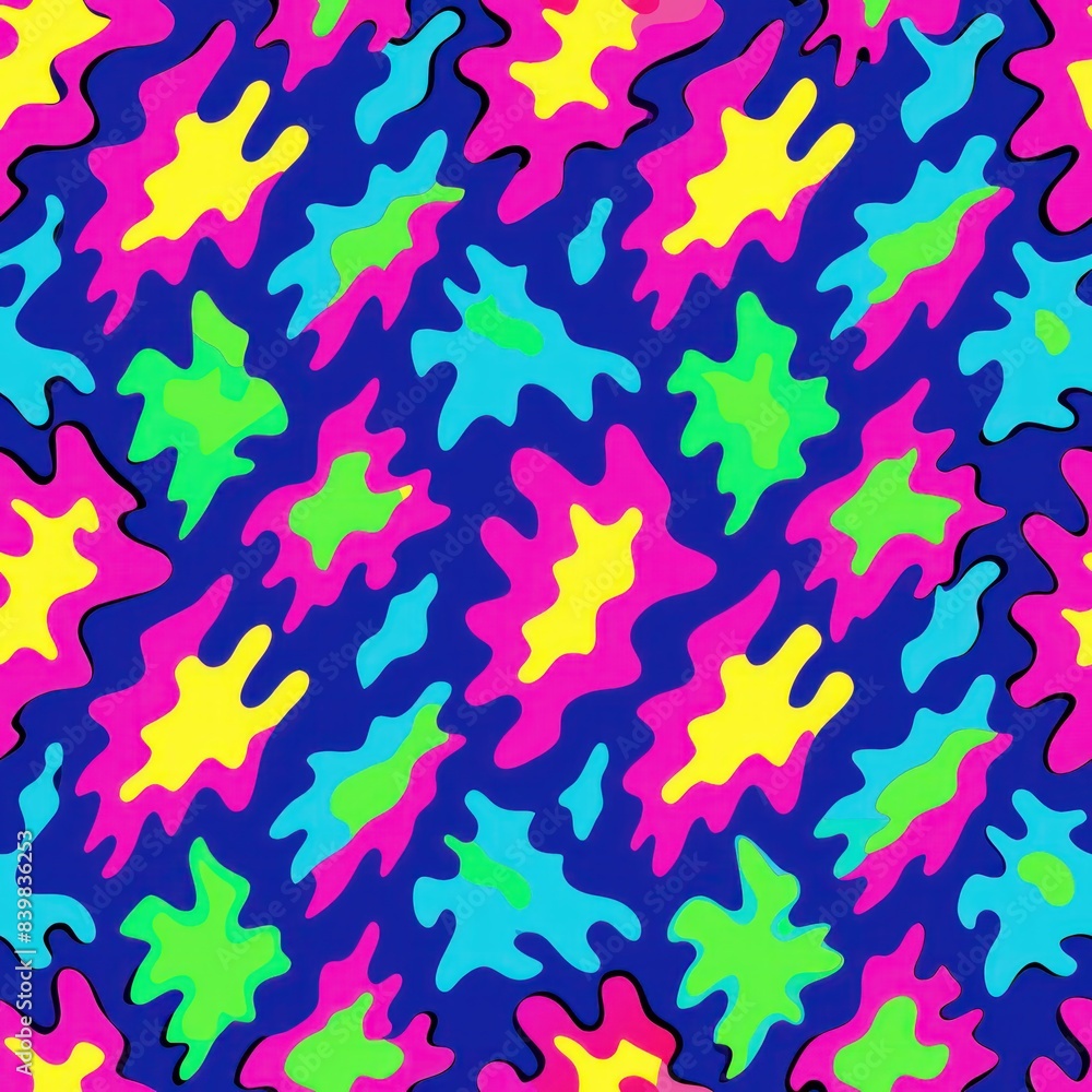 Seamless pattern of neon-colored blots overlapping each other to create a dynamic and energetic composition, Generative AI Seamless pattern of neon-colored blots overlapping each other to create a dynamic and energetic composition, Generative AI