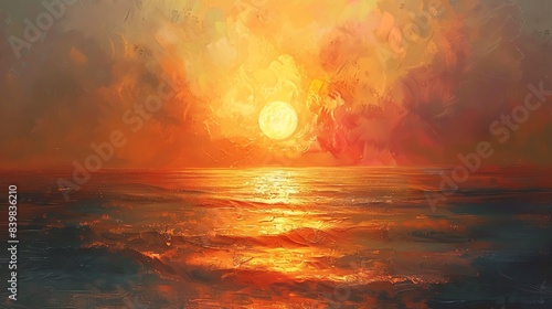 Artistic depiction of a summer sunset over the ocean, bright and serene photo