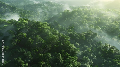 Jungle Tropical Forest Morning Fog Top View 4K Realistic   