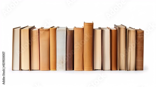 Books lined up in a row on a white background with a transparent section