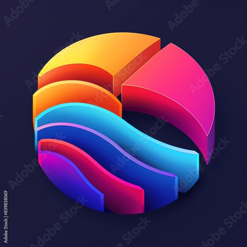 Abstract icon of a pie chart representing market analysis and data visualization, vibrant colors and dynamic lines photo