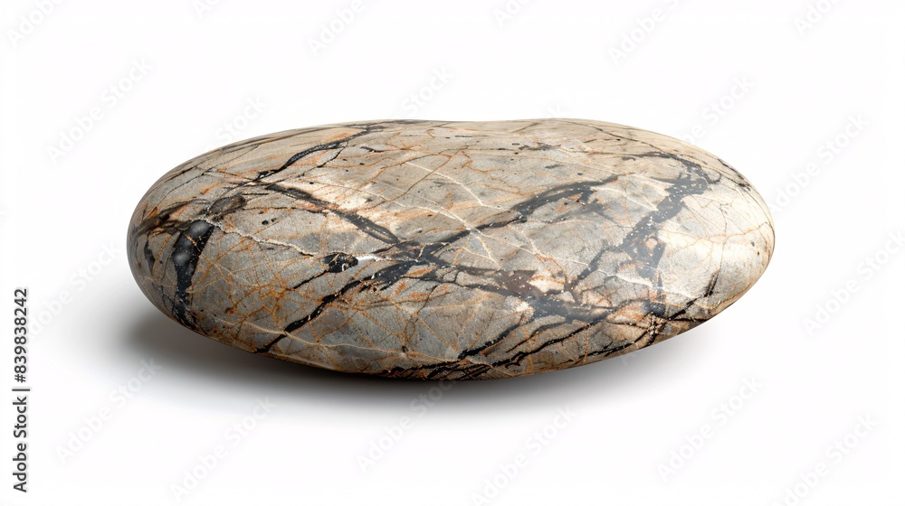 Flat skipping stone with subtle veins on a white background Flat skipping stone with subtle veins on a white background