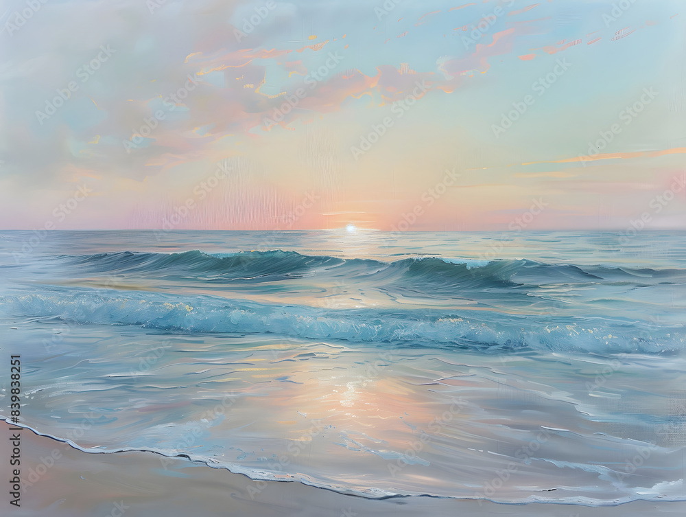 Fototapeta premium Pastel Sunrise over the Ocean with Copy Space Text for Travel Blogs