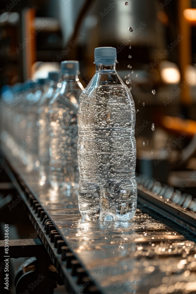 Bottles of water are being filled at a factory Bottles of water are being filled at a factory