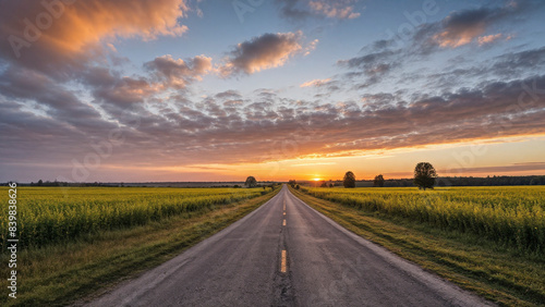 sunset over the road