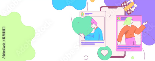 Virtual characters social communication concept business flat vector hand drawn illustration
