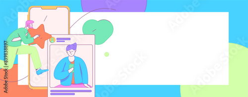 Virtual characters social communication concept business flat vector hand drawn illustration
